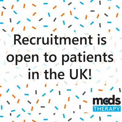 [Image description: Graphic announcing "Recruitment is open to patients in the UK!"]